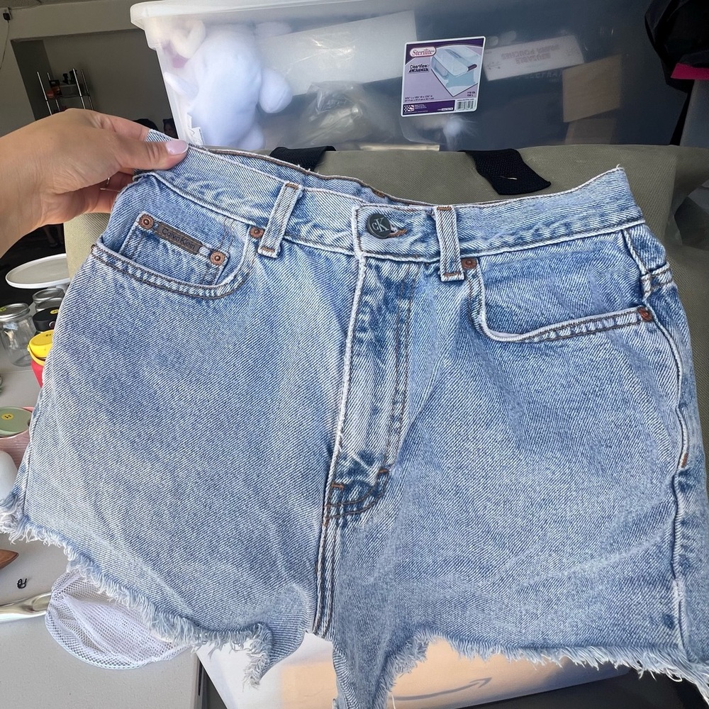 Calvin Klein Jeans Blue Jean Shorts Distressed High-Waisted